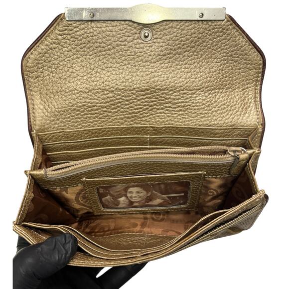 Vintage BRIGHTON Women’s Tan Shimmer Multi Divided Pocket Envelope Wallet - Picture 3 of 8